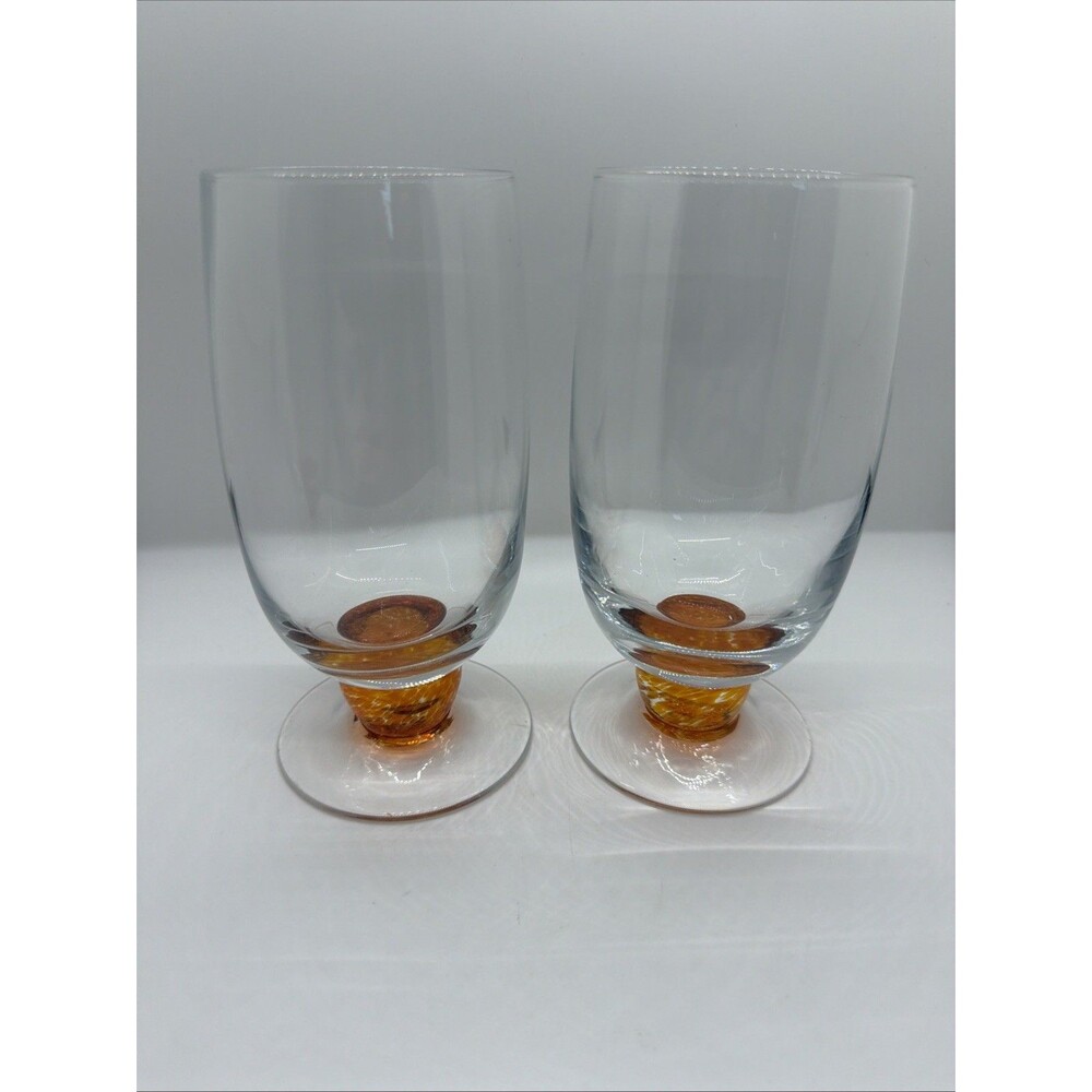 2  DENBY Footed Tumbler Glass Fire 16oz - Barware Glasses
